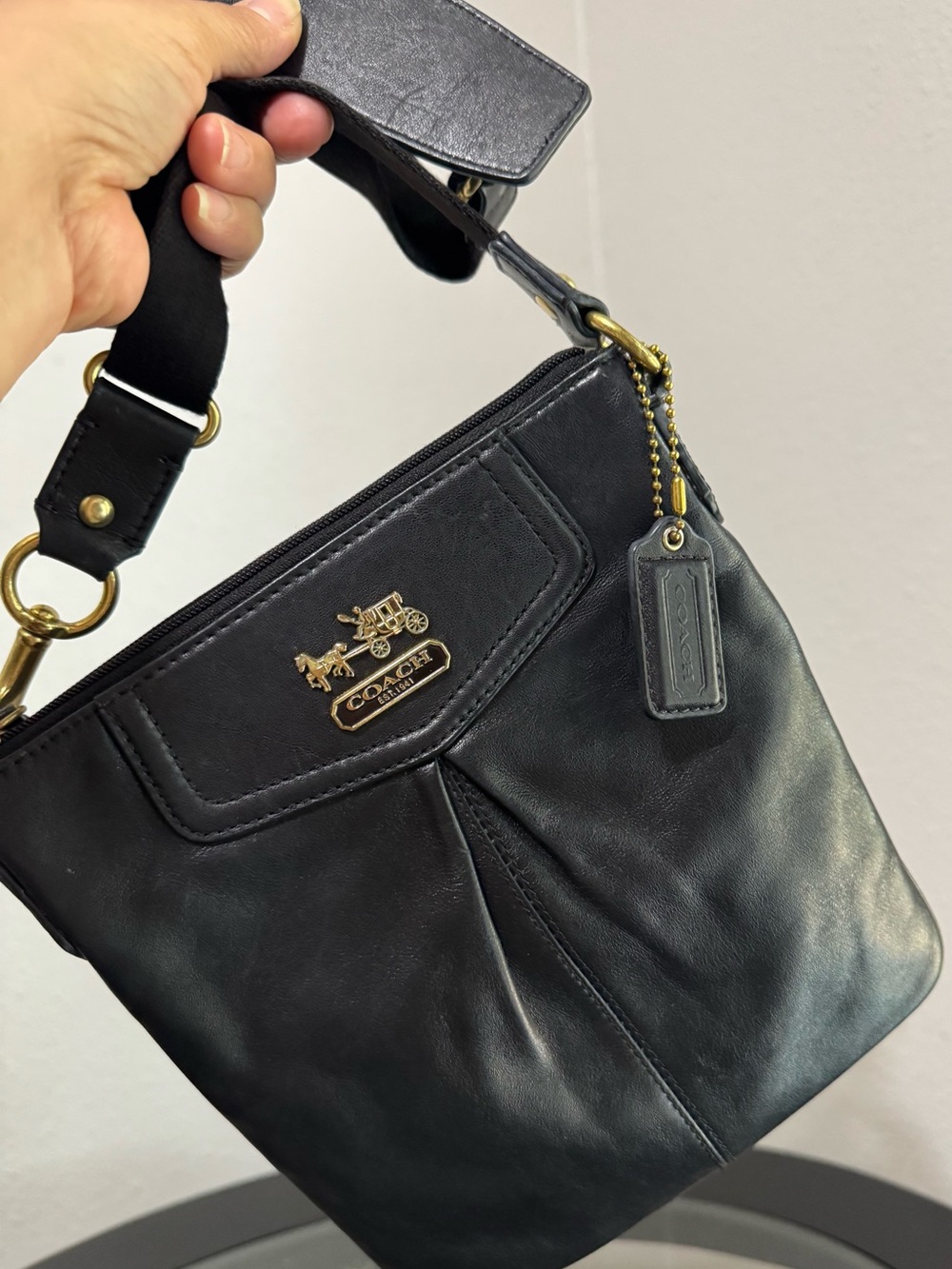 Coach Black Leather Shoulder Bag with Gold Hardware